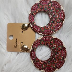 Boho Wood & Gold Mandela Earrings